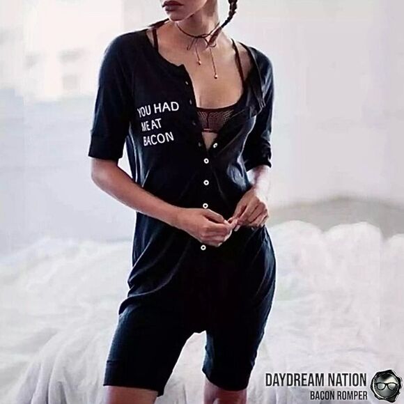 DAYDREAM NATION BACON ROMPER UNION SUIT IN BLACK COTTON/MODAL UNISEX SIZE SMALL - Picture 16 of 16